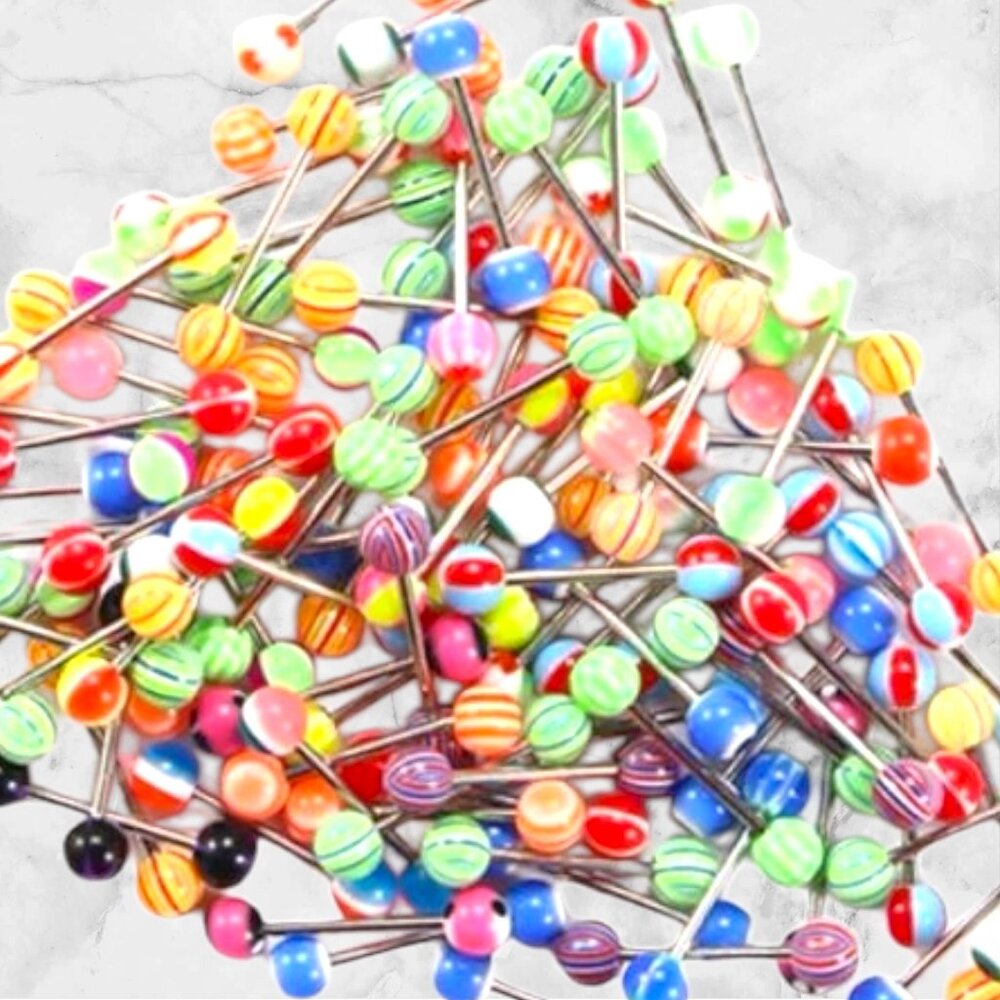 Assorted Colorful Acrylic Tongue & Nipple Barbell Piercing Jewelry Set 14g 10 pc